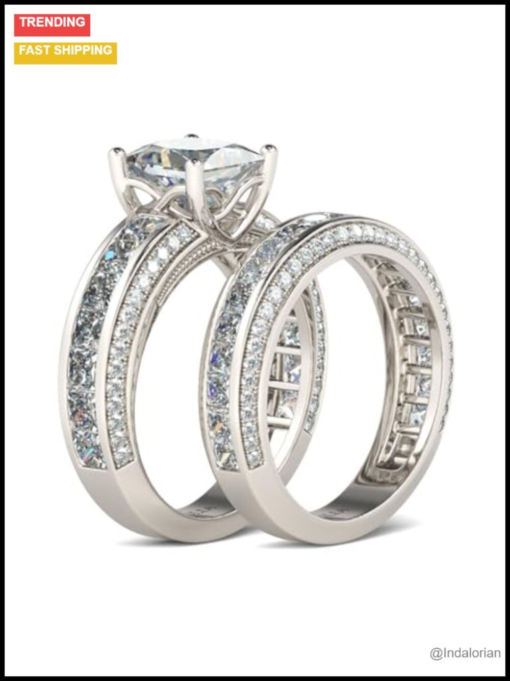 2.85 Carat Sterling Silver Princess Cut Bridal Set Engagement Wedding Rings